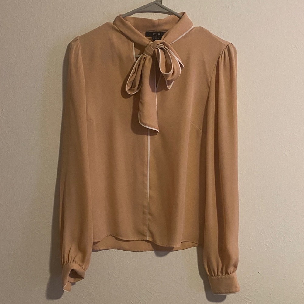 Elegant Salmon Blouse with Bow Detail